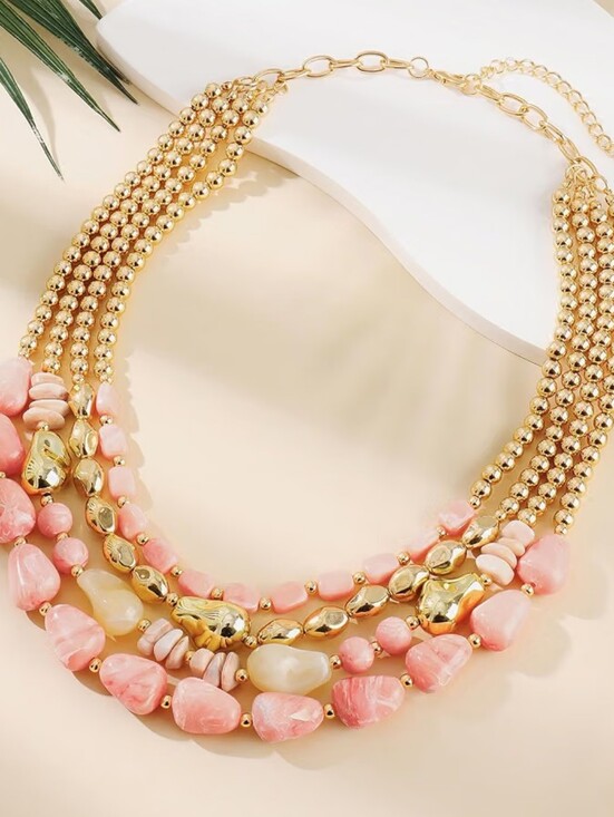 Jewelry - Chunky Boho Beaded Layered Necklace Collar Choker Vintage Multi-Strand Statement